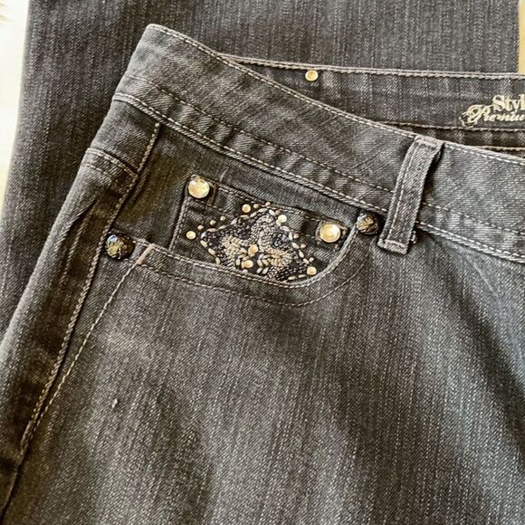 Style & Co Curvy Fit Boot Cut Wide Leg High Rise Jeans With Rhinestones 14 - Picture 6 of 16